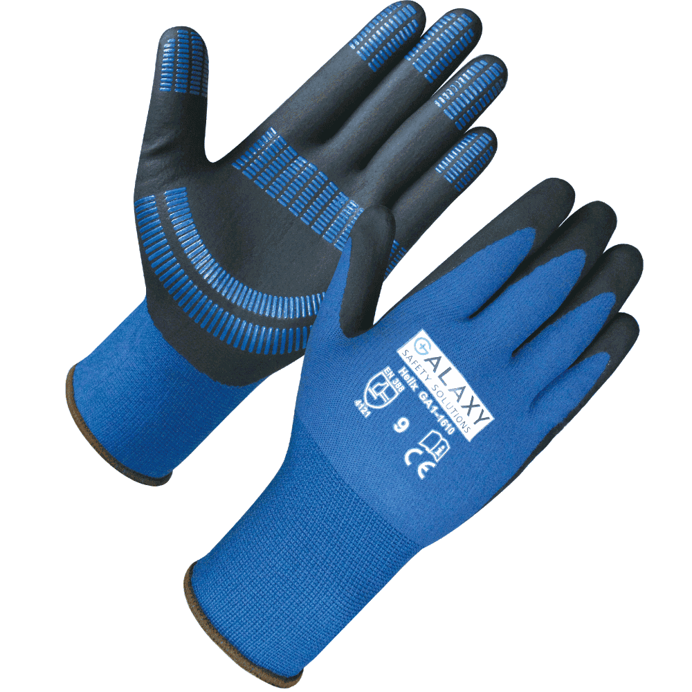 Grip Pattern Finger Tip Black Nitrile Foam Gloves
