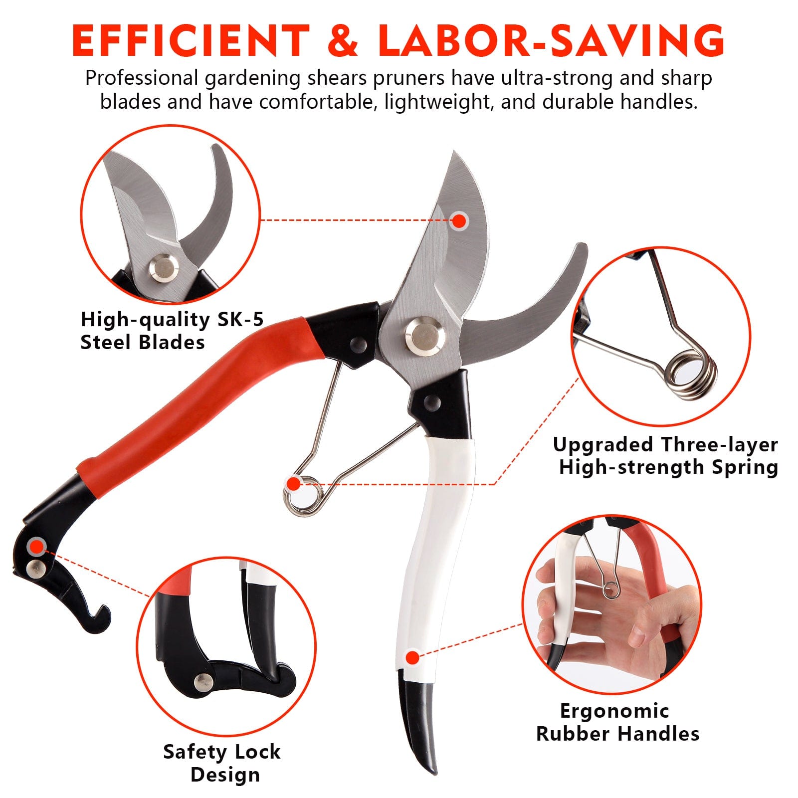 8" Professional Secateurs Gardening Pruning Shears – Heavy Duty Carbon Steel Blades for Deadheading, Trimming, and Plant Care