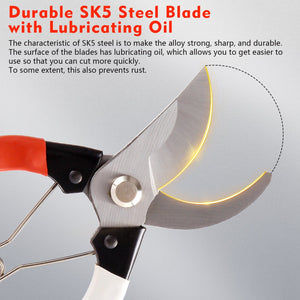 8" Professional Secateurs Gardening Pruning Shears – Heavy Duty Carbon Steel Blades for Deadheading, Trimming, and Plant Care