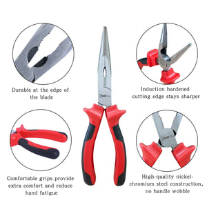 Needle Nose Pliers 160mm, 200mm, Precision Long Nose Pliers, Soft Grip Handles, Carbon Steel, Non-Slip, for Electronics, Wire, Hobby, Craft