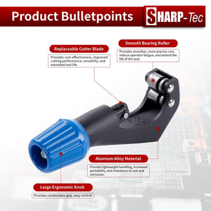 Sharp-tec 4-30mm Pipe Cutter, Adjustable Tube Cutter with Aluminum Alloy Body, Pipe Cutting Tool for Copper, Brass, PVC, Aluminum