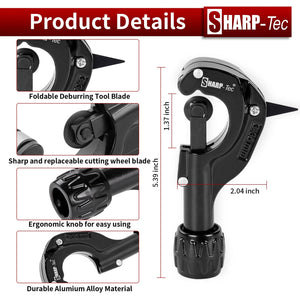 Sharp-tec 3-35mm Pipe Cutter, Adjustable Tube Cutter with Aluminum Alloy Body, Copper Pipe Cutting Tool for Plumbing with Blade for deburring