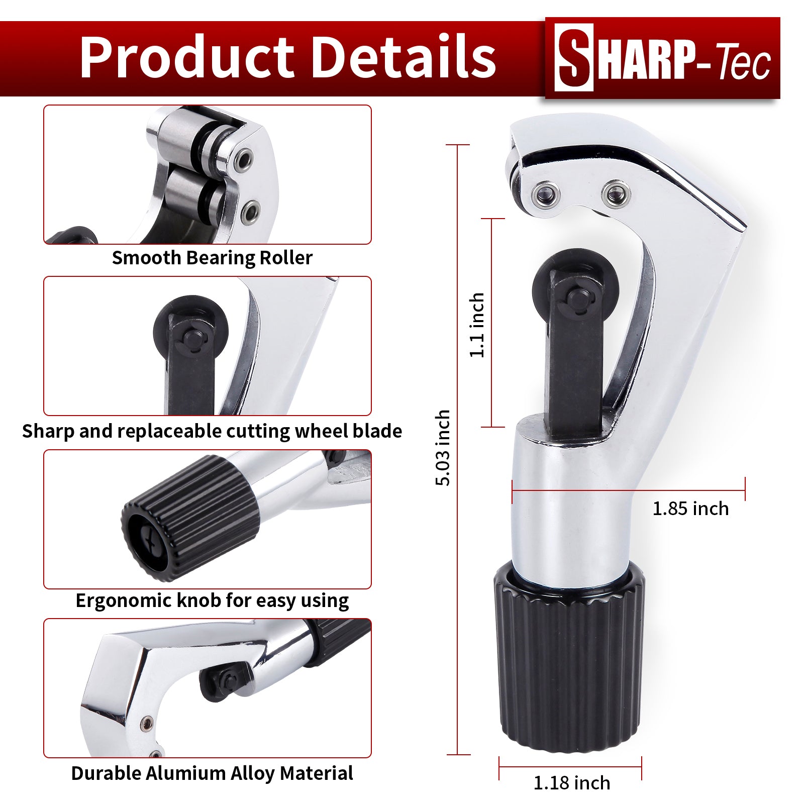 Sharp-tec 4-28mm Pipe Cutter, Adjustable Tube Cutter with Aluminum Alloy Body, Pipe Cutting Tool for Copper, Brass, PVC, Aluminum