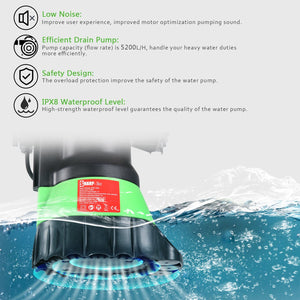 Sharp-tec 350W Submersible Water Pump 5200L/H
