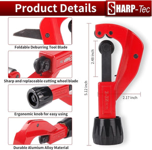 Sharp-tec 3-32mm Pipe Cutter, Adjustable Tube Cutter with Aluminum Alloy Body, Copper Pipe Cutting Tool for Plumbing with Blade for deburring