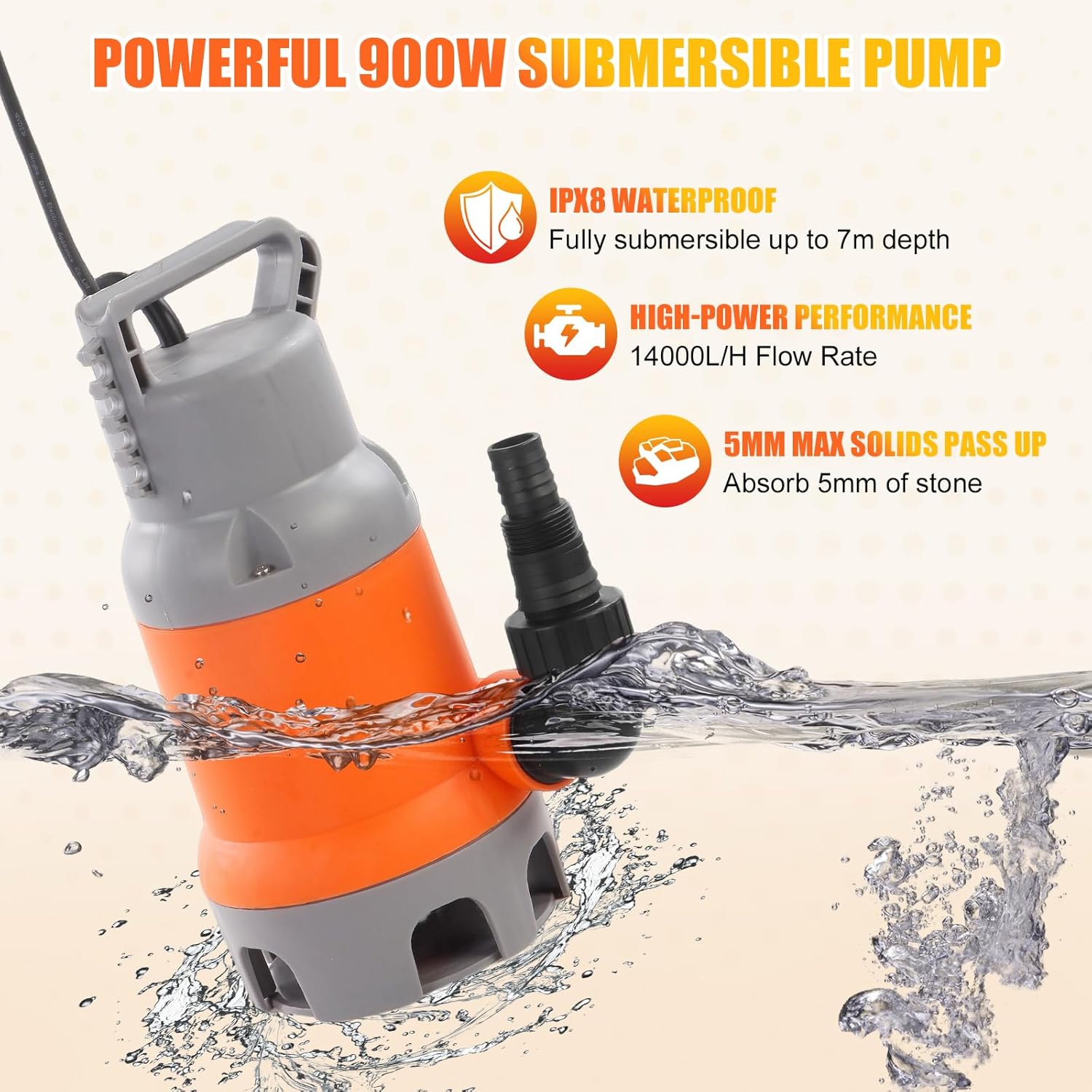 Sharp-tec 900W Submersible Water Pump 14000L/H