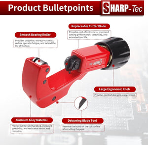 Sharp-tec 3-32mm Pipe Cutter, Adjustable Tube Cutter with Aluminum Alloy Body, Copper Pipe Cutting Tool for Plumbing with Blade for deburring