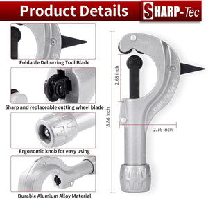 Sharp-tec 5-50mm Pipe Cutter, Adjustable Tube Cutter with Aluminum Alloy Body, Heavy-Duty Pipe Cutting Tool with Blade for deburring for Copper, Brass, PVC, Aluminum