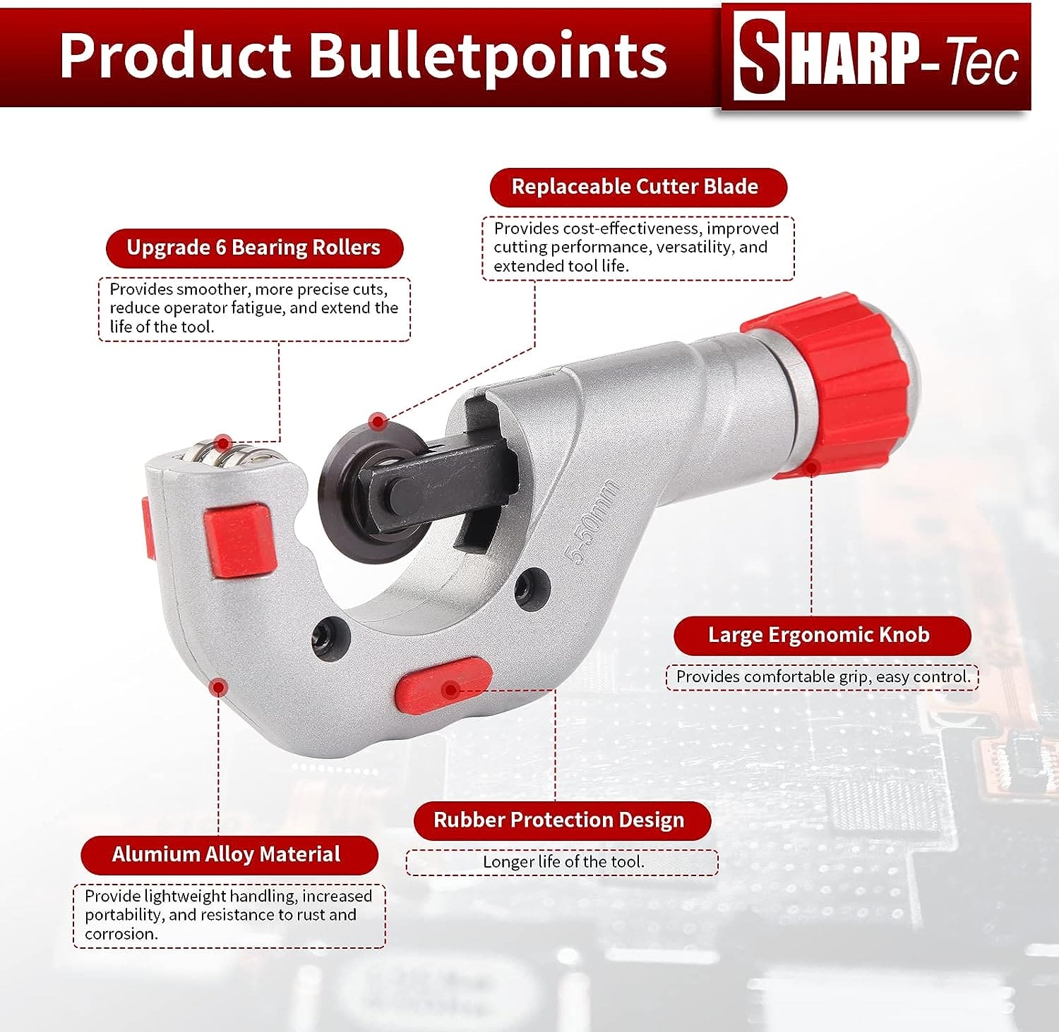 Sharp-Tec Rotary Isolator DC 32 Amp 4 Pole Switch IP67 Two Phase 6-Roller Adjustable Tube Cutter for Copper, PVC & Plastic Pipes, Replaceable Blade, Precision Clean Cuts