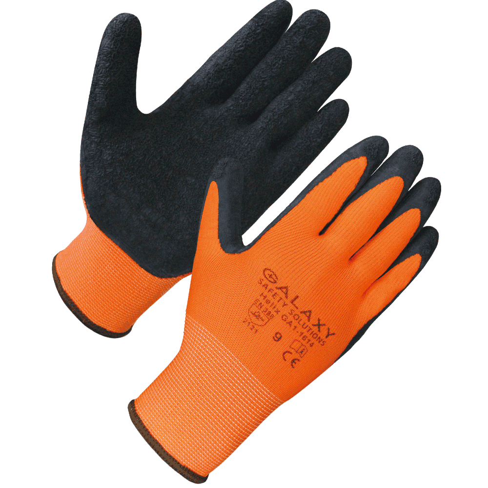 Hi-Vis Orange Black Crinkle Latex Work Gloves