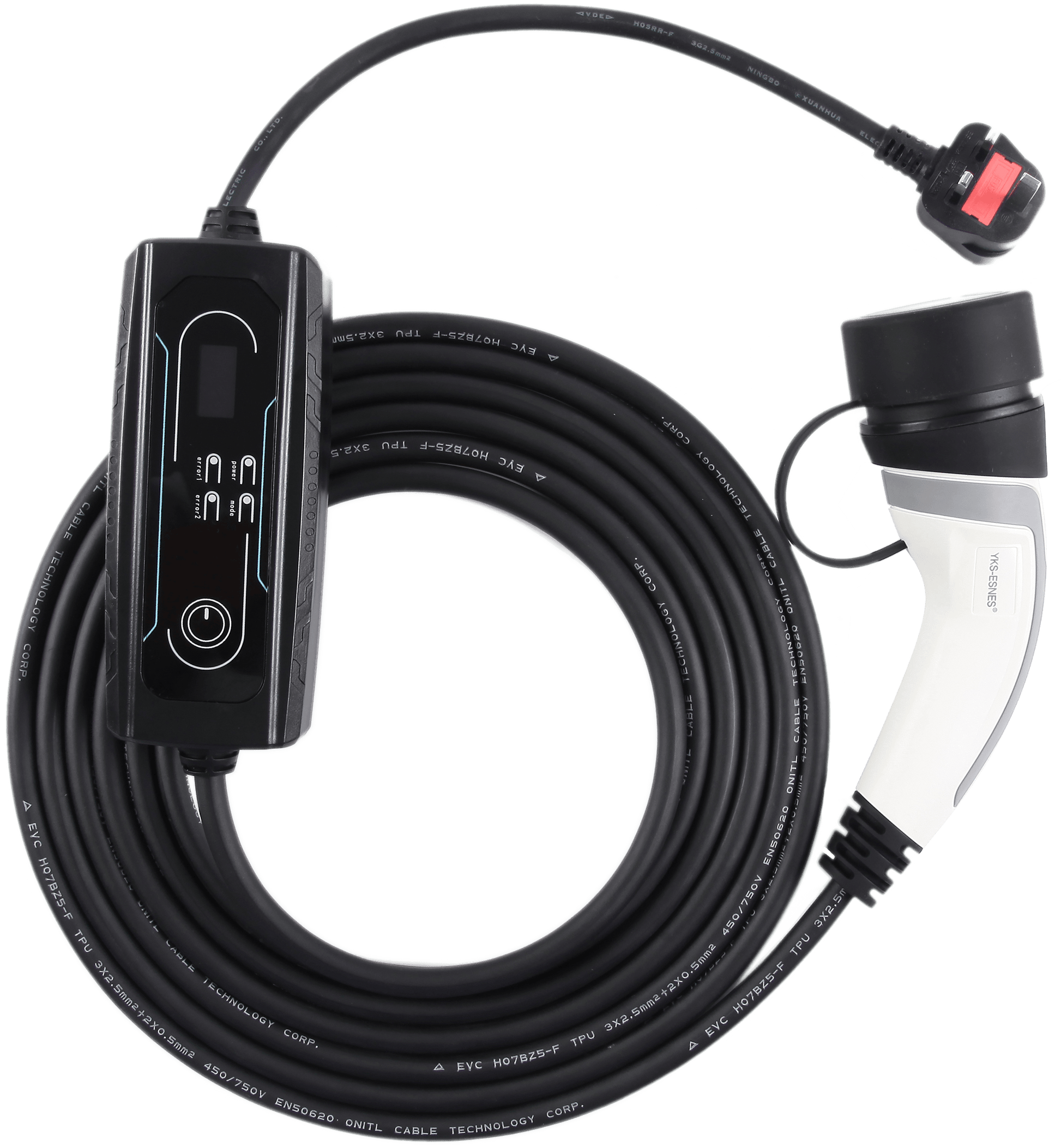 Sharp-Tec 5M / 10M Portable EV Charging Cable, Type 2 Plug, 240V, Waterproof, UK Plug, 4-Speed Current Adjustment
