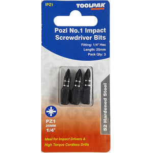 3 Pcs 25mm PZ1 Screwdriver Bits