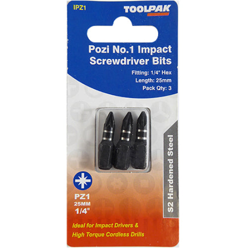 3 Pcs 25mm PZ1 Screwdriver Bits