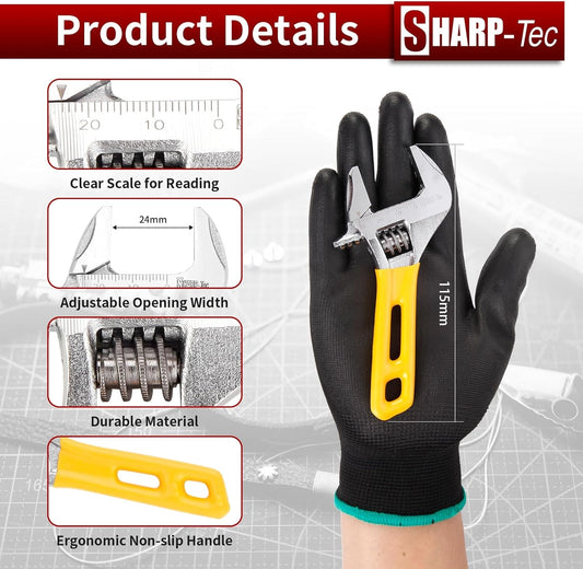 Sharp-Tec Mini Adjustable Spanner Set | Wide Jaw Opening Adjustable Wrench