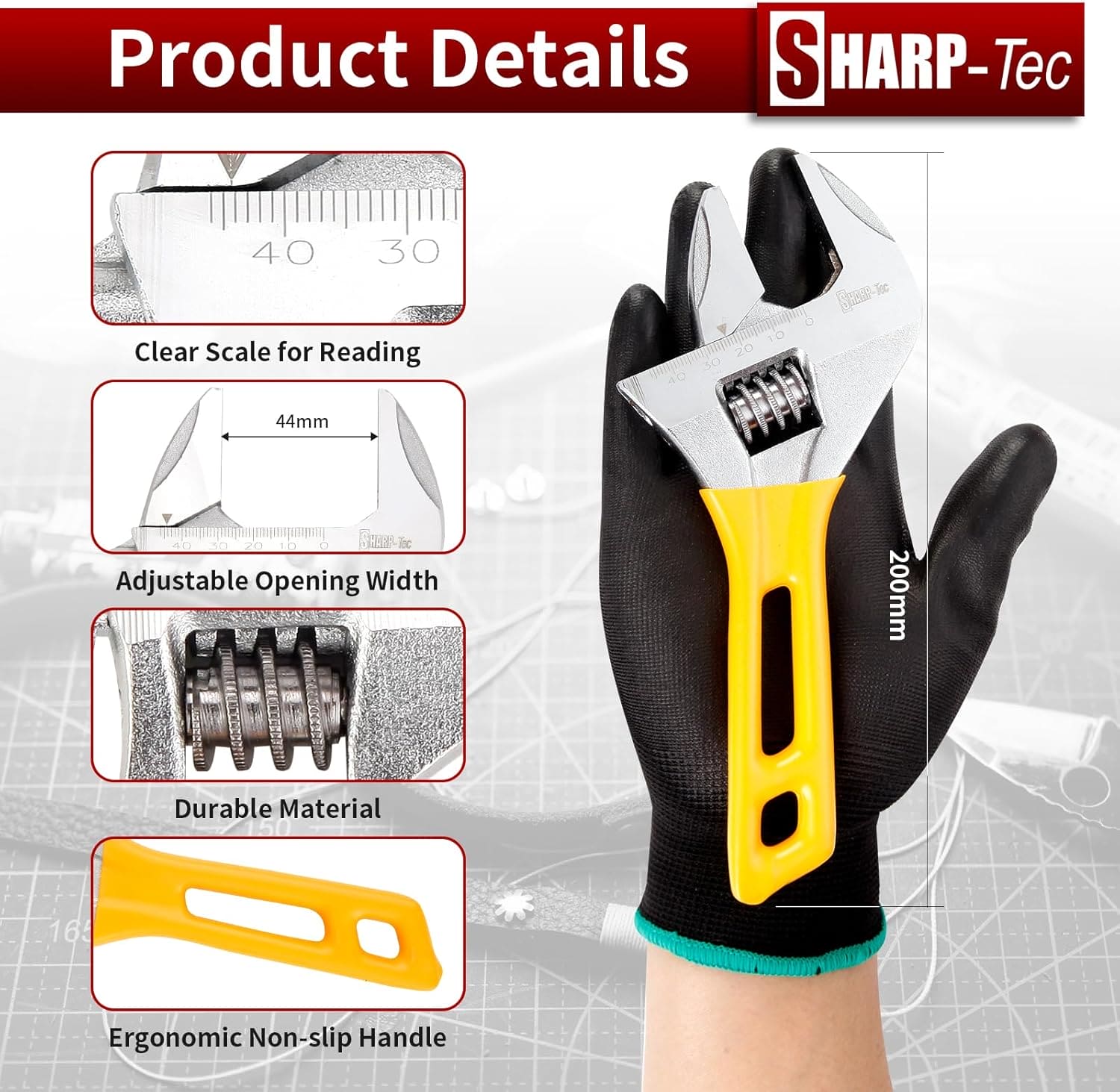 Sharp-Tec Mini Adjustable Spanner Set | Wide Jaw Opening Adjustable Wrench