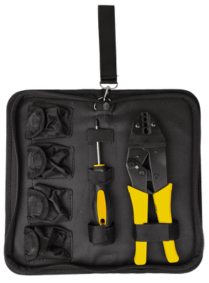 7PC Ratchet Crimping Tool Set | 5 Interchangeable Jaws | Insulated, Bare, Tube | Carry Case and Screwdriver