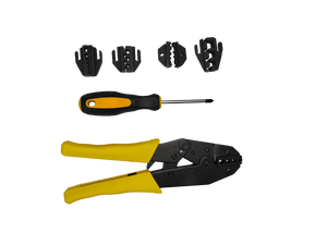 7PC Ratchet Crimping Tool Set | 5 Interchangeable Jaws | Insulated, Bare, Tube | Carry Case and Screwdriver