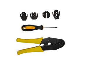 7PC Ratchet Crimping Tool Set | 5 Interchangeable Jaws | Insulated, Bare, Tube | Carry Case and Screwdriver