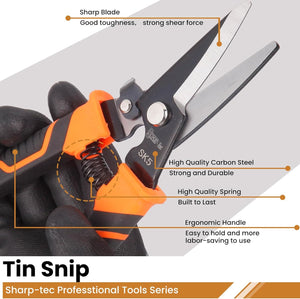 Sharp-Tec 8” Aviation Tin Snips – SK5 Steel, Serrated Edge, Ergonomic Grip, Safety Lock