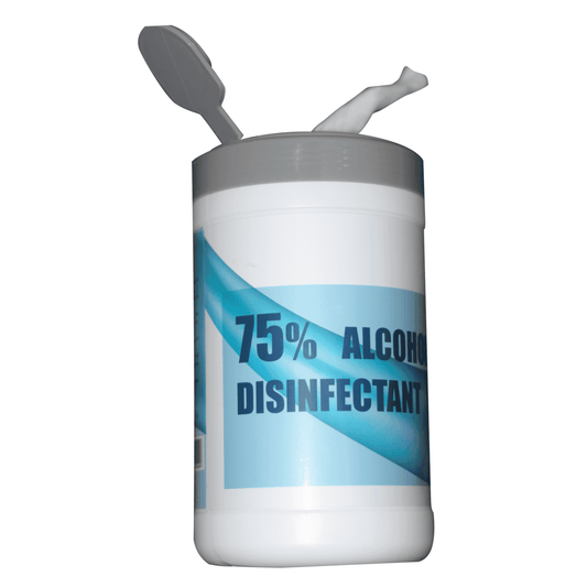 75% Alcohol Wipes in dispenser containing 100 Wipes