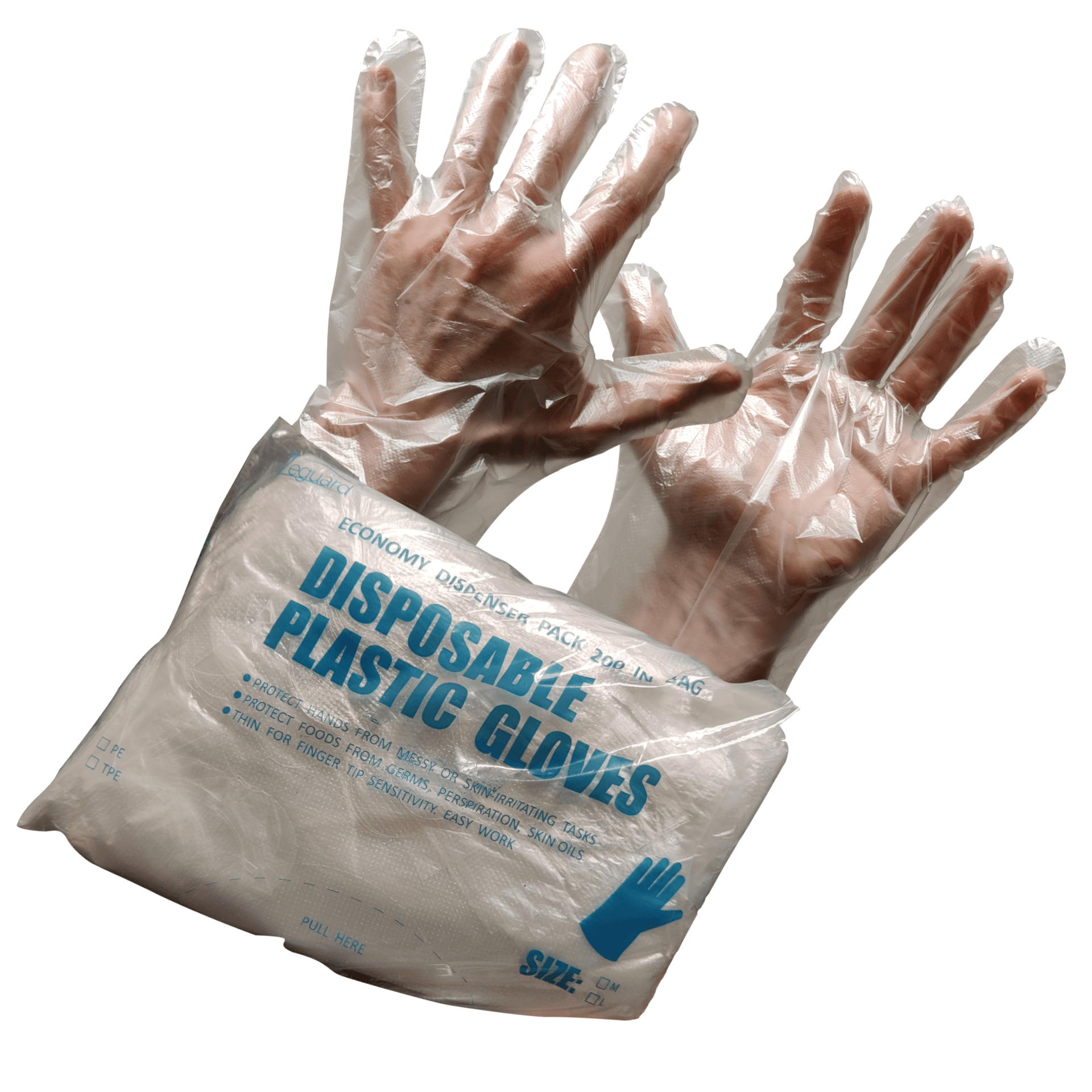 Disposable Plastic Gloves Clear PE, 200pcs, Latex-Free, Powder-Free, Protective Gloves for Skin Irritation and Food Handling