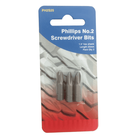 25mm Insert Phillips Screwdriver Bit Pack of 3, High-Grade S2 Alloy Steel, Industrial Quality, Precision Screwdriving