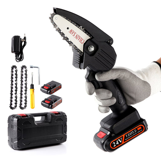 Sharp-Tec Mini Cordless Handheld 21V Chainsaw, Lightweight, One-Hand Use, High Efficiency, Accessories Included
