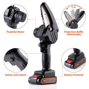 Sharp-Tec Mini Cordless Handheld 21V Chainsaw, Lightweight, One-Hand Use, High Efficiency, Accessories Included