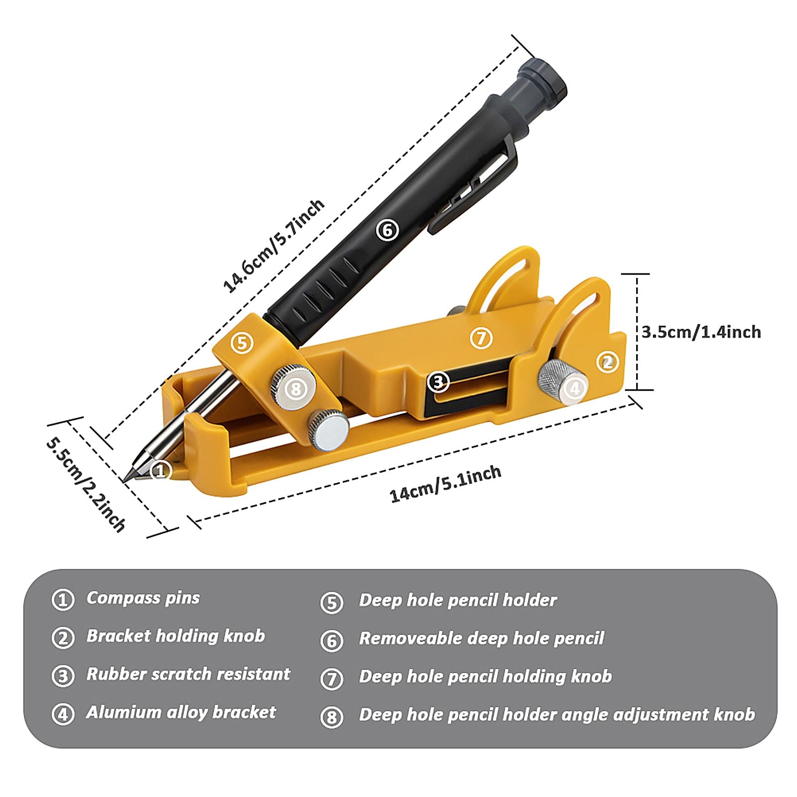 Adjustable Multi-Function Scribing Tool for Carpentry, Tiling, Flooring and Woodworking – Precision Profile Marker with Lockable Pencil Holder