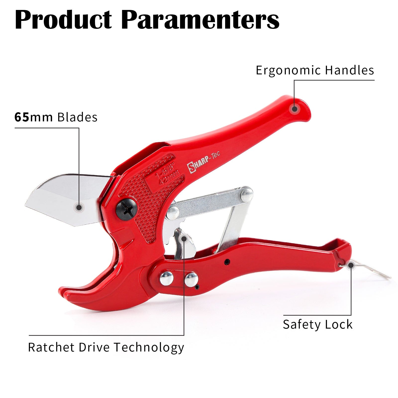 Sharp-Tec Heavy Duty 3-38mm PVC Pipe Cutter – Ratchet Action Plastic Tube Cutter for PVC, PPR, PEX, and Rubber Hose
