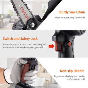 Sharp-Tec Mini Cordless Handheld 21V Chainsaw, Lightweight, One-Hand Use, High Efficiency, Accessories Included
