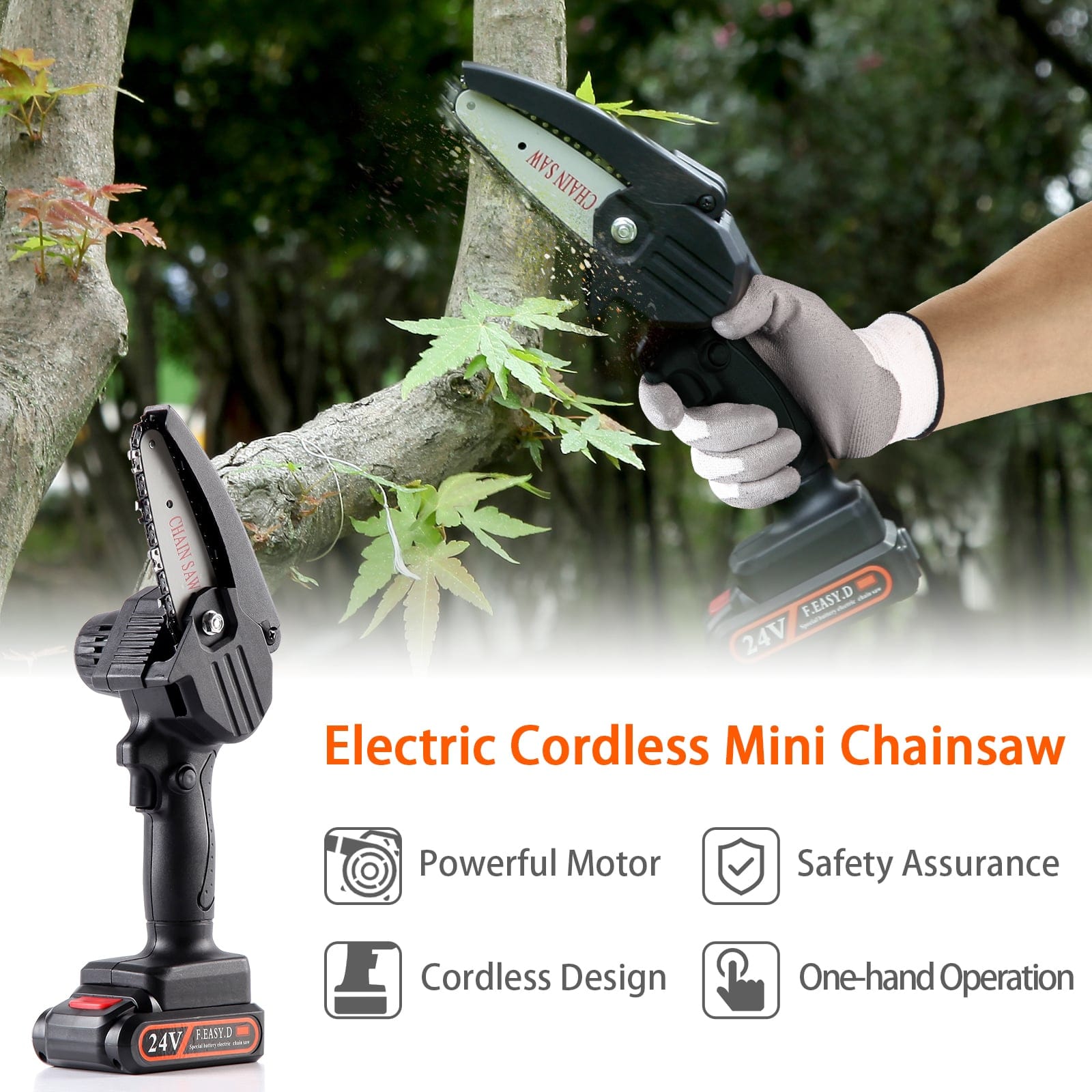 Sharp-Tec Mini Cordless Handheld 21V Chainsaw
