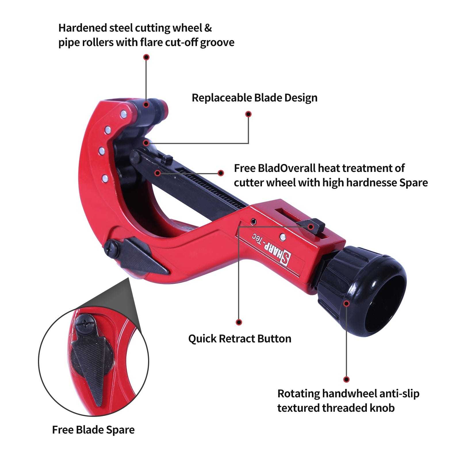 6-64mm Adjustable Speed Pipe Cutter, Heavy-Duty Aluminum Alloy, Precise Quick Cuts, Spare Blade, Ergonomic, for Copper, Steel, Plastic Tubes