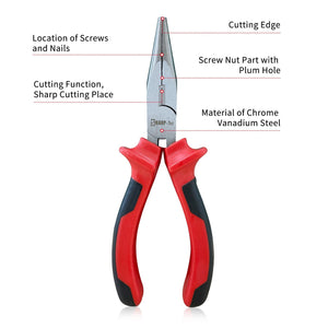 Needle Nose Pliers 160mm, 200mm, Precision Long Nose Pliers, Soft Grip Handles, Carbon Steel, Non-Slip, for Electronics, Wire, Hobby, Craft