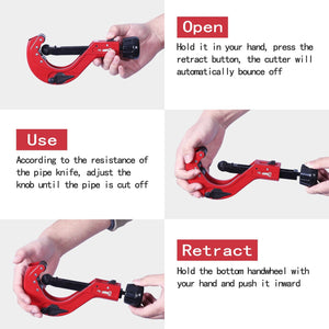 6-64mm Adjustable Speed Pipe Cutter, Heavy-Duty Aluminum Alloy, Precise Quick Cuts, Spare Blade, Ergonomic, for Copper, Steel, Plastic Tubes