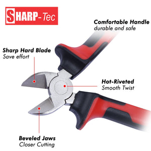 Sharp-Tec Diagonal Side Cutting Pliers, Forged Steel, Nickel Finish, Anti-Slip Handle, 6-Inch, Durable Wire Cutter for Electrical & Metal Work