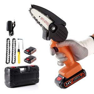 Sharp-Tec Mini Cordless Handheld 21V Chainsaw, Lightweight, One-Hand Use, High Efficiency, Accessories Included