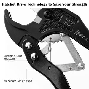 Sharp-Tec Heavy Duty 3-38mm PVC Pipe Cutter – Ratchet Action Plastic Tube Cutter for PVC, PPR, PEX, and Rubber Hose