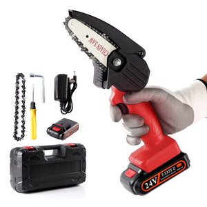 Sharp-Tec Mini Cordless Handheld 21V Chainsaw, Lightweight, One-Hand Use, High Efficiency, Accessories Included