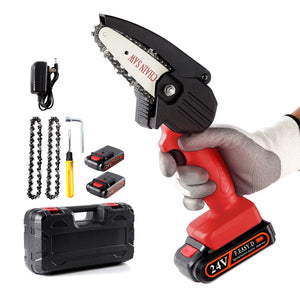Sharp-Tec Mini Cordless Handheld 21V Chainsaw, Lightweight, One-Hand Use, High Efficiency, Accessories Included