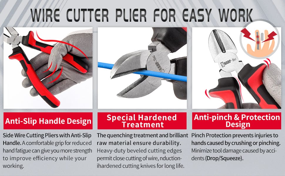Sharp-Tec Diagonal Side Cutting Pliers, Forged Steel, Nickel Finish, Anti-Slip Handle, 6-Inch, Durable Wire Cutter for Electrical & Metal Work