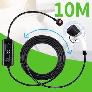 Sharp-Tec 5M / 10M Portable EV Charging Cable, Type 2 Plug, 240V, Waterproof, UK Plug, 4-Speed Current Adjustment