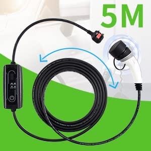 Sharp-Tec 5M / 10M Portable EV Charging Cable, Type 2 Plug, 240V, Waterproof, UK Plug, 4-Speed Current Adjustment