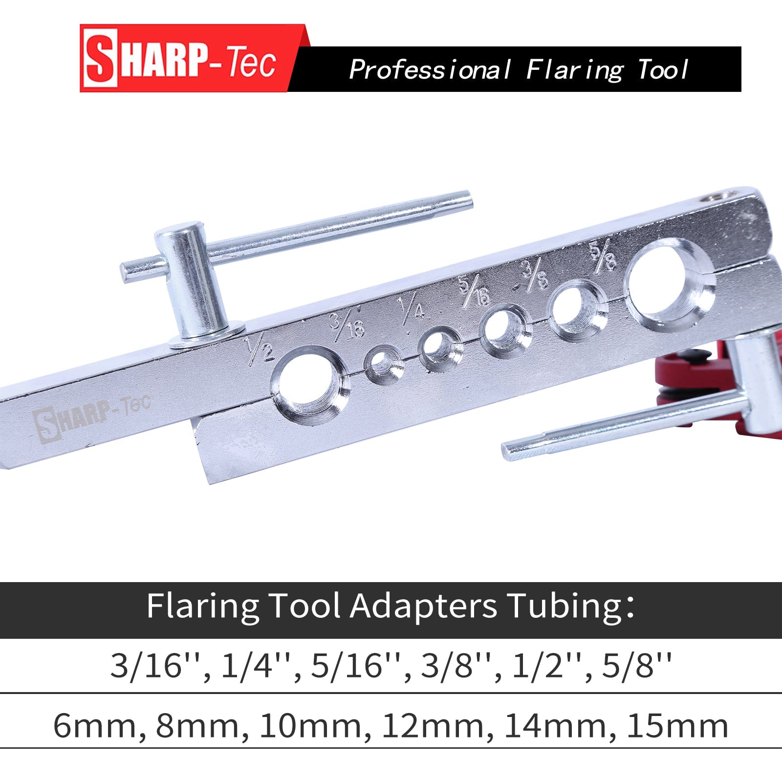 Sharp-Tec Professional Flaring Tool Set, 6-15mm Tubing Sizes, Copper, Aluminum, Magnesium, Soft Steel, Pipe Fittings, Heat-Treated Steel, Durable