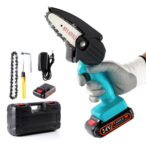 Sharp-Tec Mini Cordless Handheld 21V Chainsaw, Lightweight, One-Hand Use, High Efficiency, Accessories Included