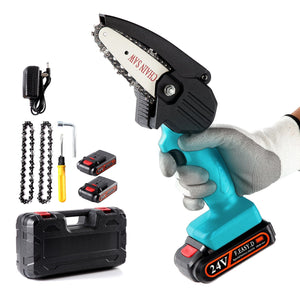 Sharp-Tec Mini Cordless Handheld 21V Chainsaw, Lightweight, One-Hand Use, High Efficiency, Accessories Included