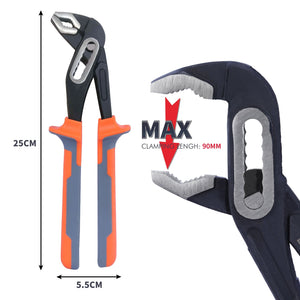 Sharp-Tec Adjustable Water Pump Pliers, Alloy Steel, Anti-Slip Vinyl, 60-90mm Jaw Capacity, Ergonomic Handle, Rust-Proof, Plumbing & Electrical Use