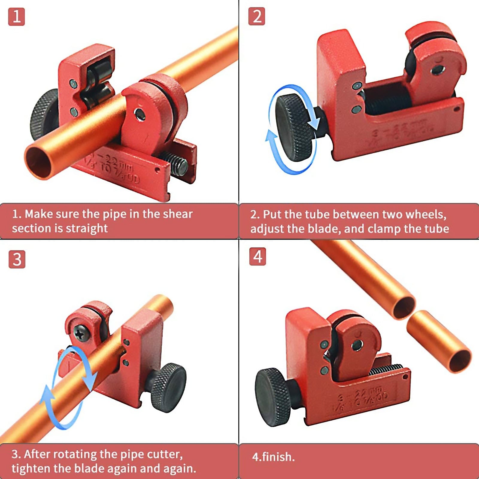 3-22mm Metal Pipe Cutter, Alloy Steel Cutting Wheel, Hand-Driven, for Copper, Brass, Aluminum, Stainless Steel, Compact & Durable