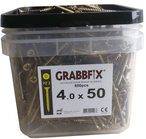Grabbfix Accelerator Wood Screws, Various Sizes, Packaged in Hard Plastic Tub with Carry Handle