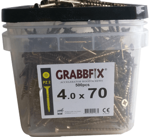 Grabbfix Accelerator Wood Screws, Various Sizes, Packaged in Hard Plastic Tub with Carry Handle